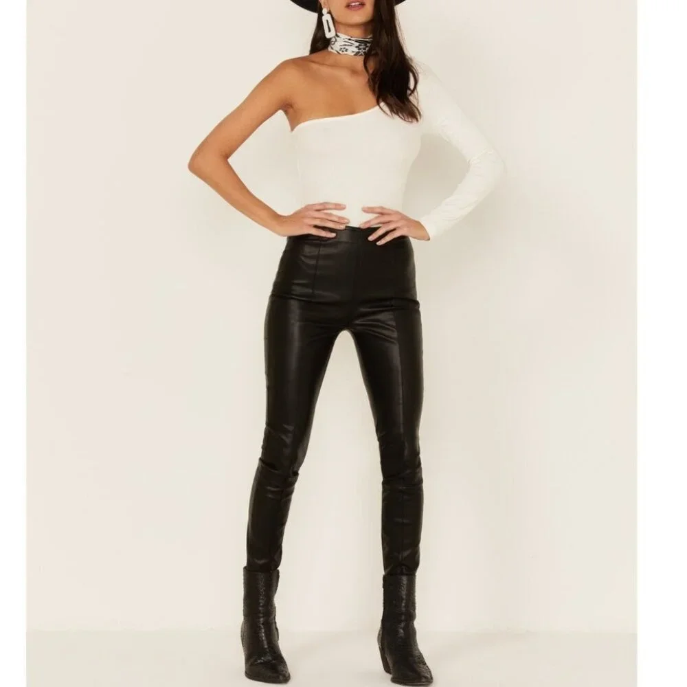 NWT Free People Spitfire Faux Leather Black Pants Sz 29